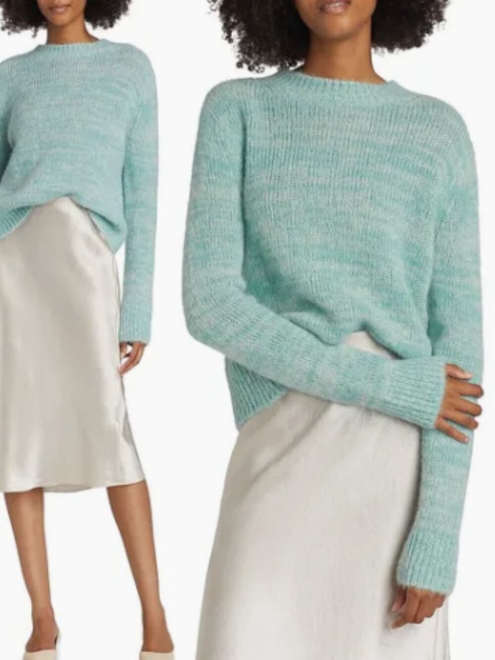 Vince Marled Alpaca Wool Blend Crew Neck Sweater Italian Yarn Turquoise $395 S